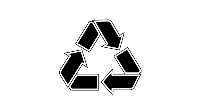 A black, triangular symbol composed of three curved arrows in a circular motion on white