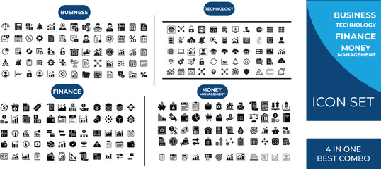 Professional bundle of business and finance management icons for corporate reporting and marketing design digital services © MDABDUS