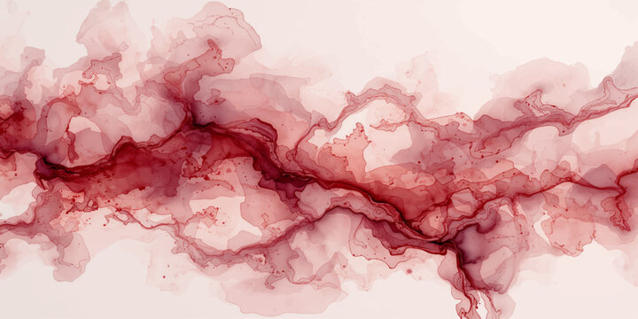 Abstract watercolor painting of raw red meat textures with pink fat and white paper accents in a fresh closeup piece