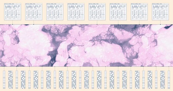 Ultrawide Panoramic HUD Interface with Abstract Pink Marble Texture and Scientific Data Logs