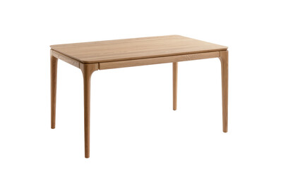 Fototapeta premium Rectangular light-brown wooden dining table with tapered legs showcasing minimalist Scandinavian design, isolated on transparent background for interior design