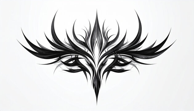 Tribal sharp curve emblem showcases abstract design on white background