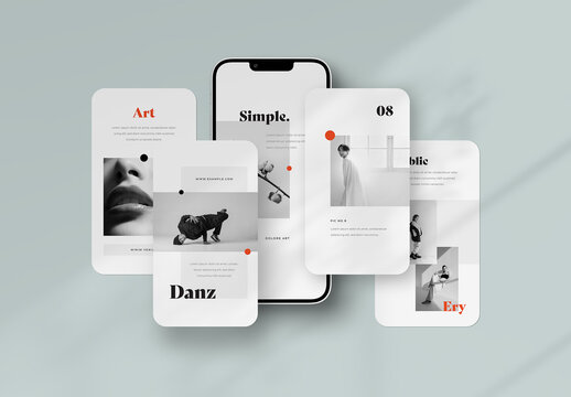 Social Media Mockup With Set of Vertical Posts and Smartphone Device