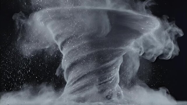 A swirling vortex of white mist and sparkling particles against a dark background