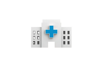 Obraz premium Hospital building icon with blue cross symbol representing healthcare services and medical treatment