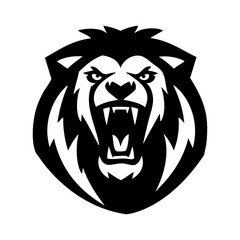 Logotipo león. Dibujo sencillo con líneas de la cabeza de un león macho amenazante vista de frente  © teracreonte