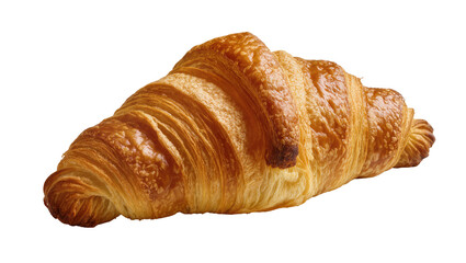 Golden flaky croissant pastry with intricate layered texture, perfectly baked and isolated on transparent background for bakery menus © Isabel