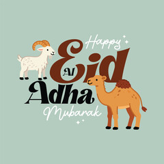 Fototapeta premium Happy Eid Al Adha Mubarak Greeting with Animal Illustrations
