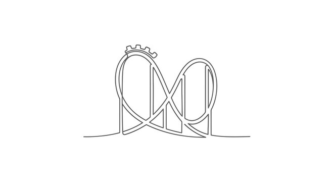 A minimalist line drawing depicts a rollercoaster on a white background