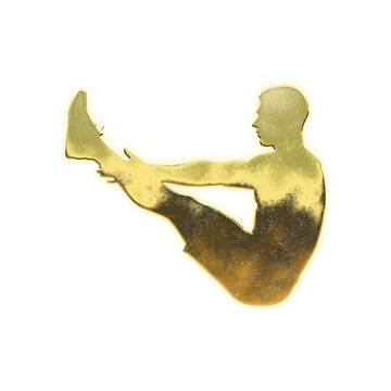 Shining golden jackknife sit-up man, alpha channel