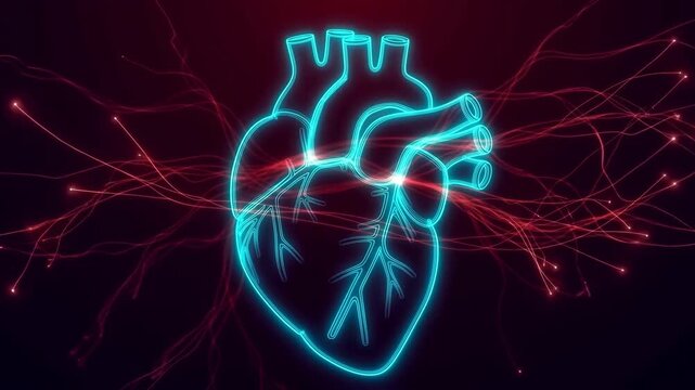 Advanced Visual Representation Of Luminous Heart Highlighting Neural Connections And Blood Flow