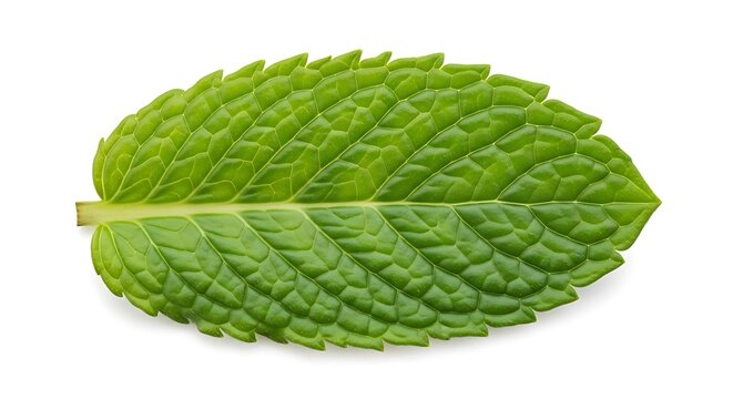 Fresh Green Mint Leaf Isolated on White Background, Close-up View.
