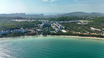 Kem Beach, Phu Quoc Island, An Giang (Kien Giang), Vietnam – 4K Aerial Drone View of Tropical Beaches, Turquoise Water, Sandy Shoreline, Resorts, Rocky Coast, Coral Reefs, Coastal Forest © Thomas
