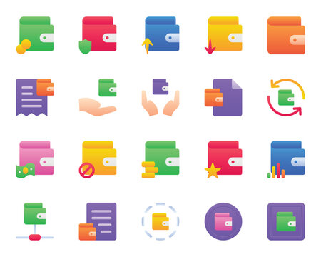 Gradient color icons set for Wallet, purse, savings, cash