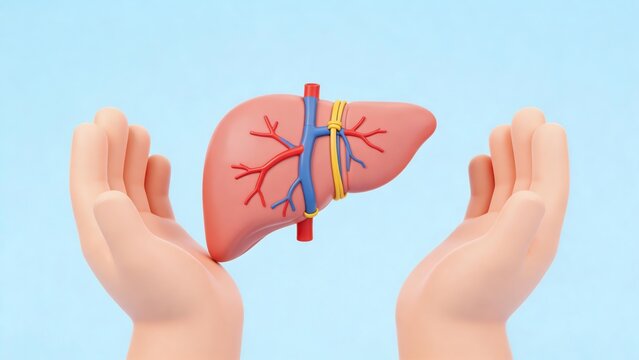 Hands holding a liver model
