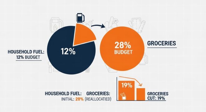 Household budget reallocation from fuel to groceries shown with charts