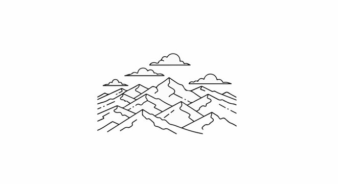 Stylized outline of layered mountains with scattered clouds above