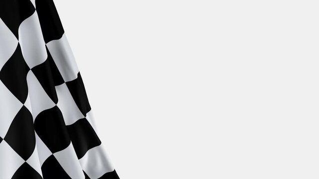 Checkered flag waving on left side, racing finish line animation with copy space, customizable background