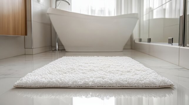White Bath Mat With Bathtub In Soft Light
