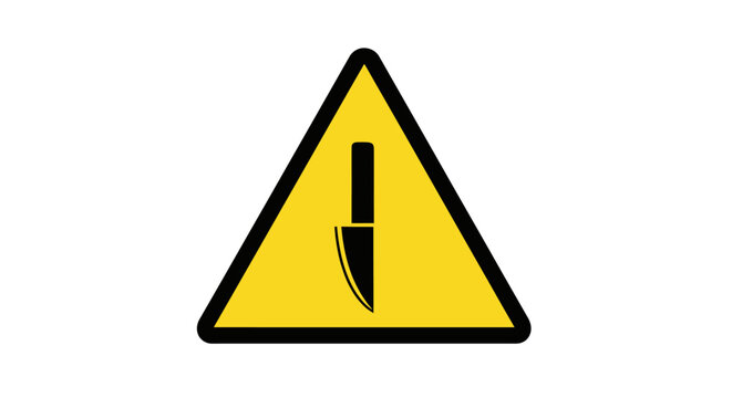 Sharp Object Warning Sign with Knife Symbol on Isolated White Background