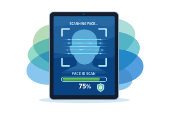 Fototapeta premium Tablet displaying face recognition technology scanning a users face.