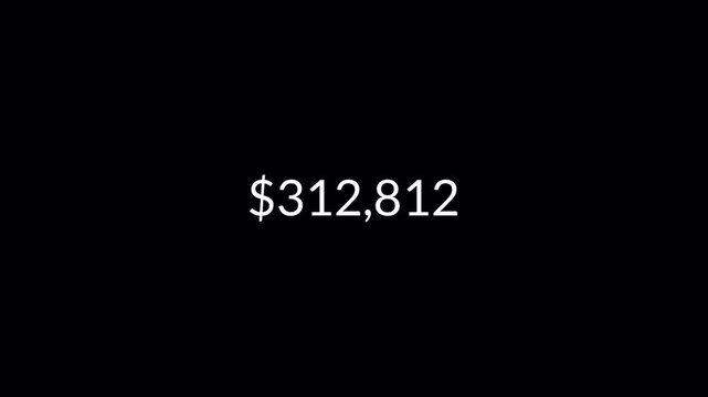 dollar counter animation from 0 to 500,000 on a black background. dollar calculating from zero to five lac showing financial growth.