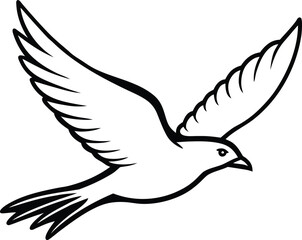 Obraz premium Black and white outline of a bird in flight with spread wings Keywords: bird, flying, wings