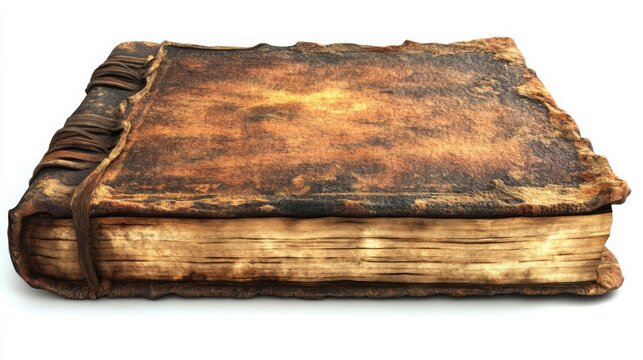 Aged Leather Bound Book on White Background