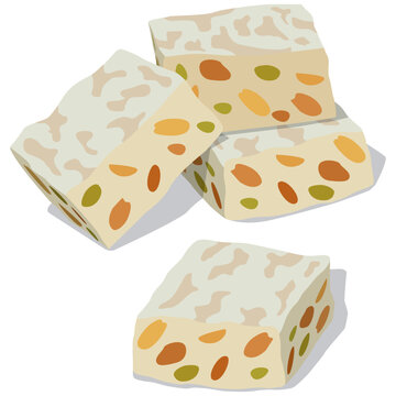 Torrone nougat, almond nougat dessert vector. 