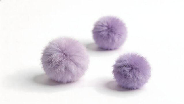 Three fluffy purple pom poms