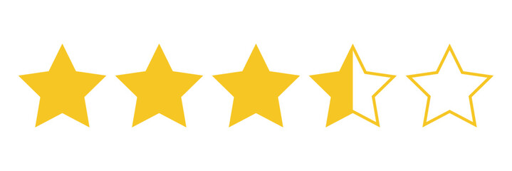 Obraz premium Star icon. Vector yellow isolated five stars. Customer feedback concept. Vector 5 stars rating review. Quality shape design .
