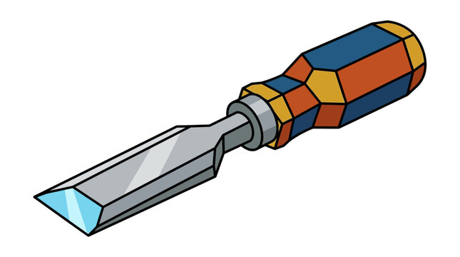 Colorful flat chisel tool with handle.