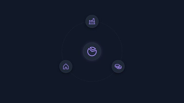 Purple navigation interface icons arranged on black background with glow effect for modern web application usability