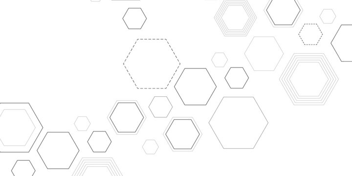  white and grey technology hexagonal stoke background. abstract gradient hexagon digital technology background, Vector. abstract graphic design banner pattern presentation background web template.	