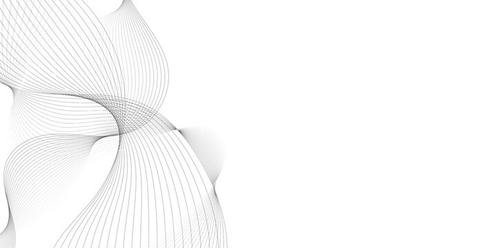 Abstract grey, white smooth element swoosh speed wave modern stream background. Wave with lines created using blend tool. Abstract frequency sound wave lines and twisted curve lines background.	
