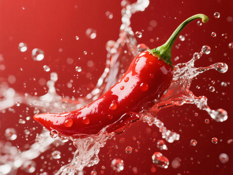 Red Chilli Splash Water Red Background