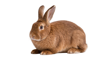 Obraz premium Brown domestic rabbit sitting attentively with alert ears displaying soft fur and gentle eyes, isolated on transparent background for springtime designs