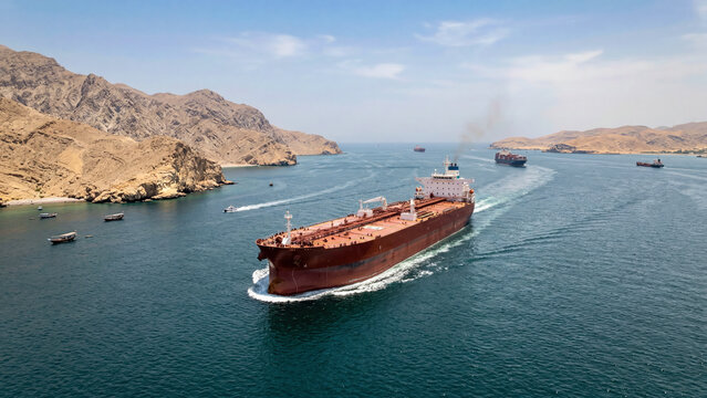 Large Oil Tanker Sailing Through the Strait of Hormuz into the Persian Gulf