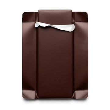 A brown chocolate bar with a ripped open wrapper