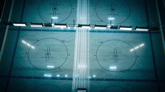 Zamboni Ice Resurfacer Cleaning and Smoothing Ice Rink Surface for Hockey Game.