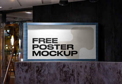 Horizontal Poster at Night Mockup