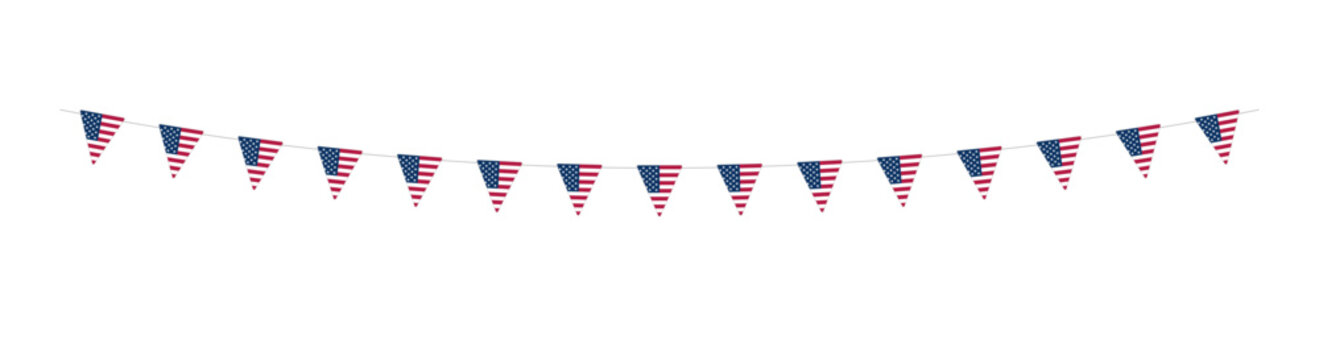 Hanging pennants or bunting with flag of USA