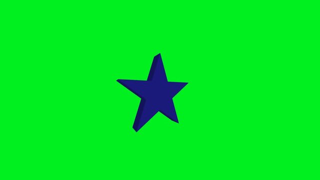 Animated 3D blue star shape rotating continuously in a loop on green screen background, minimal modern motion graphic element for compositing, visual effects, and creative design use.