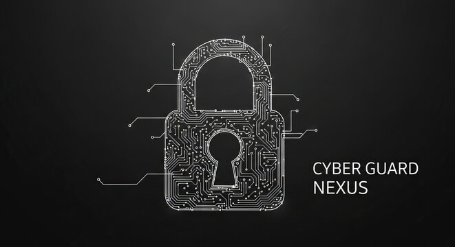 Cyber security concept, digital padlock, futuristic lock icon, cyber guard nexus