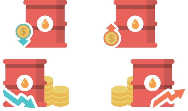 Oil Price Increase and Decrease Icon Set (Energy Market Concept)