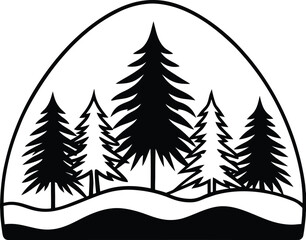Fototapeta premium Stylized black and white forest scene within an arch