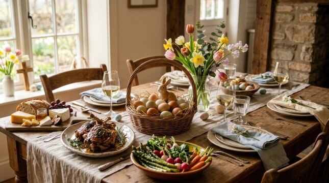 easter table setting with flowers