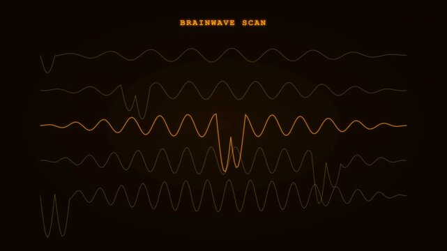 Brainwave Scan Animation Showing Data Analysis of Signals and Information Transmission Through Digital Bars