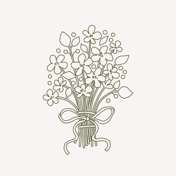 Hand drawn flower bouquet. Minimalistic Floral Arrangement.