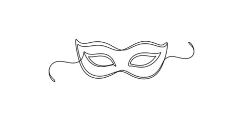 A simple line drawing of a masquerade mask with ribbon ties carnival mardi gras venetian © SR